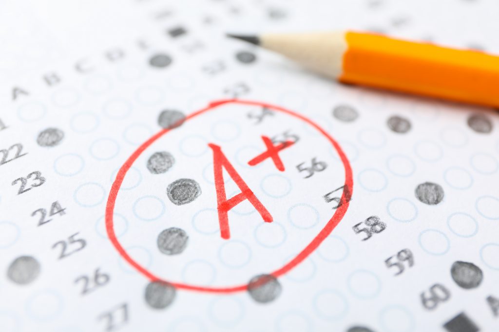 Test Score Sheet With Answers Grade A And Pencil Close Up The 